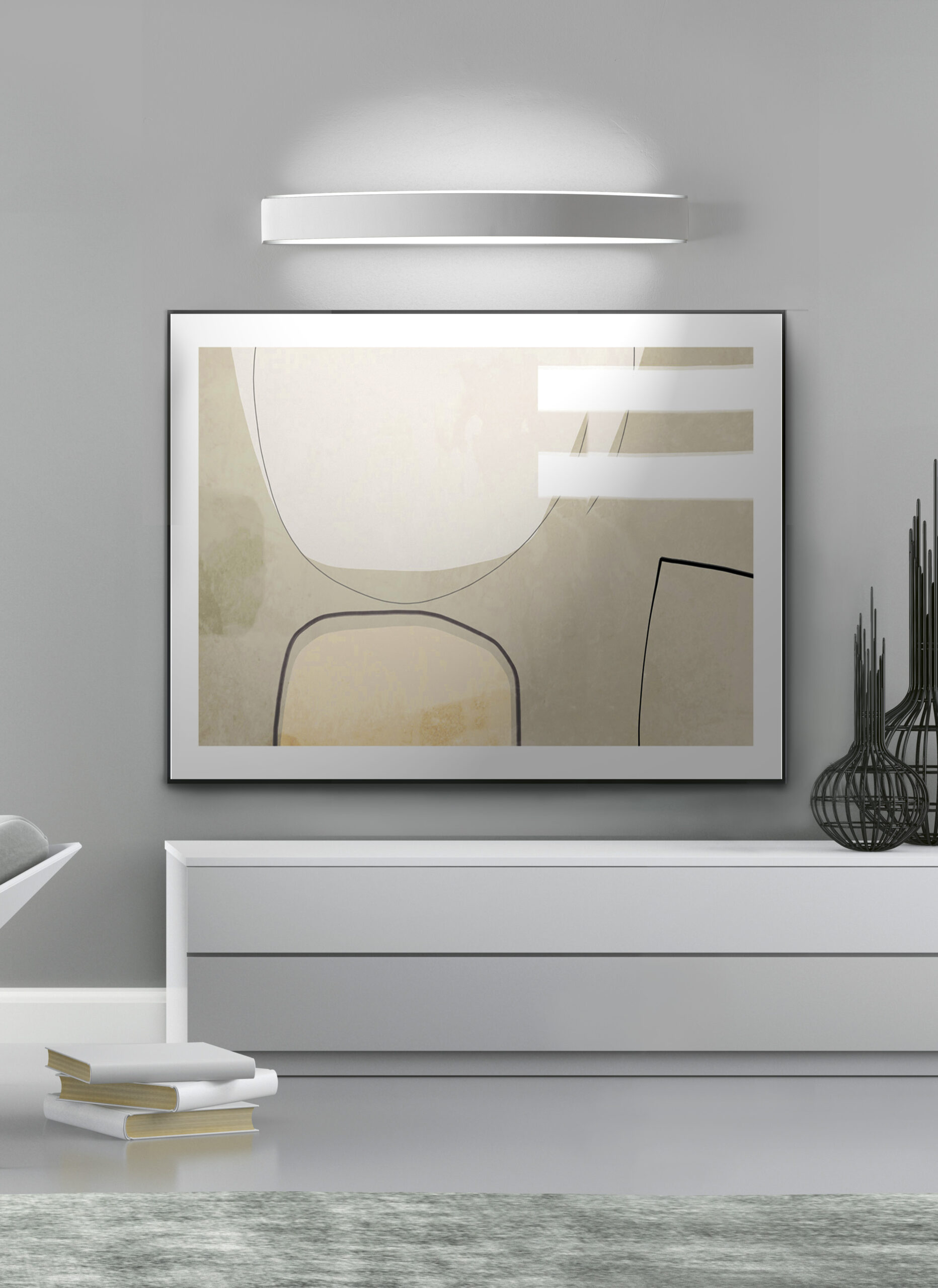 Part of interior with modern grey armchair 3D rendering